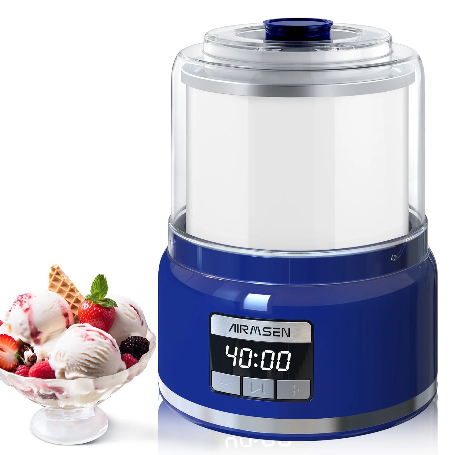 AIRMSEN Machine à crème glacée 2,1 Qt avec écran LED et minuterie, bleu 