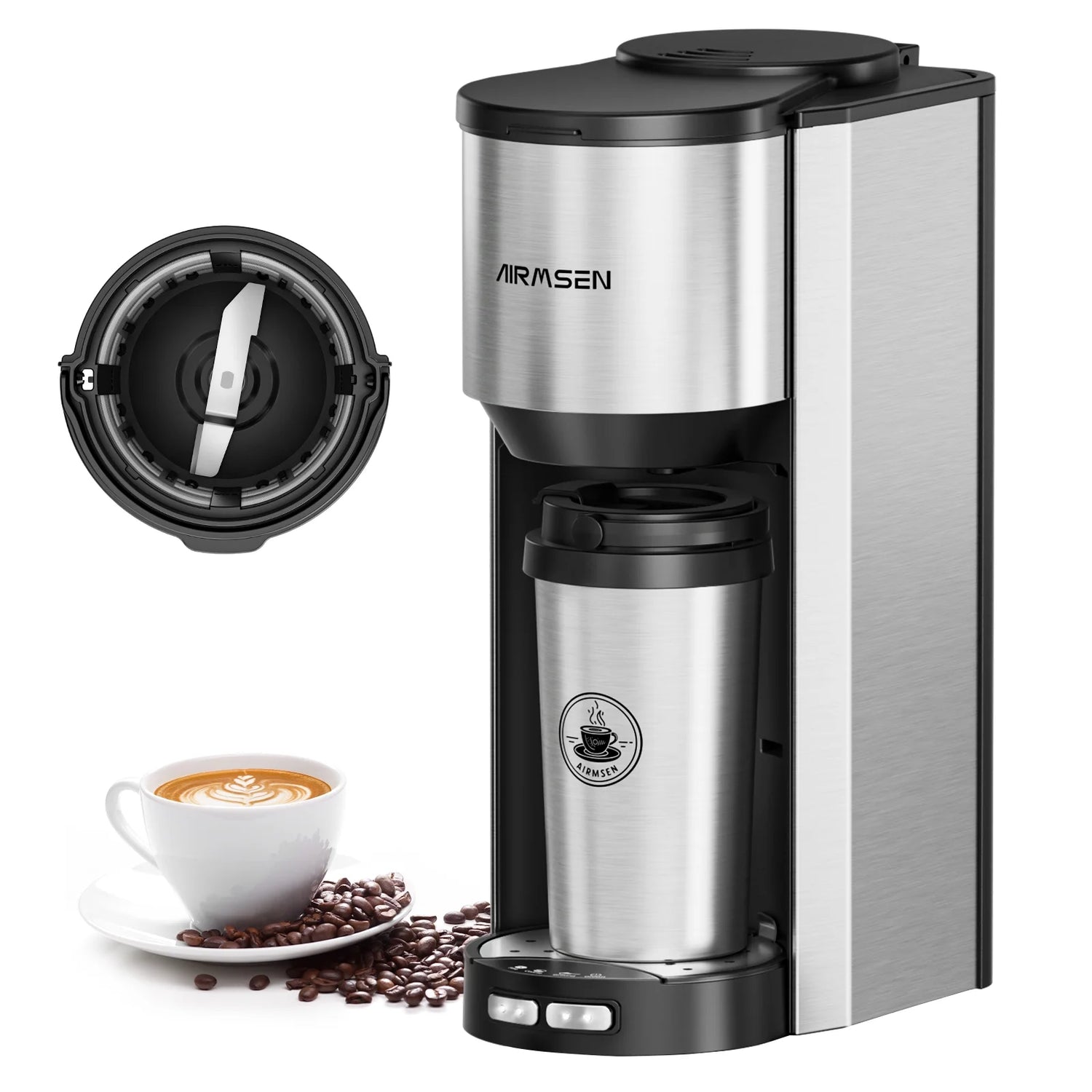 Single Serve Coffee Maker with Grinder GM3000BE AIRMSEN Home Appliances